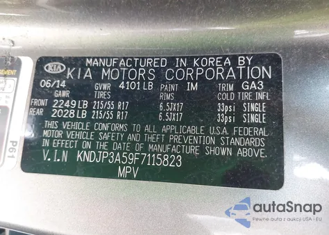 2015 Kia Soul + from USA, damaged, VIN KNDJP3A59F7115823